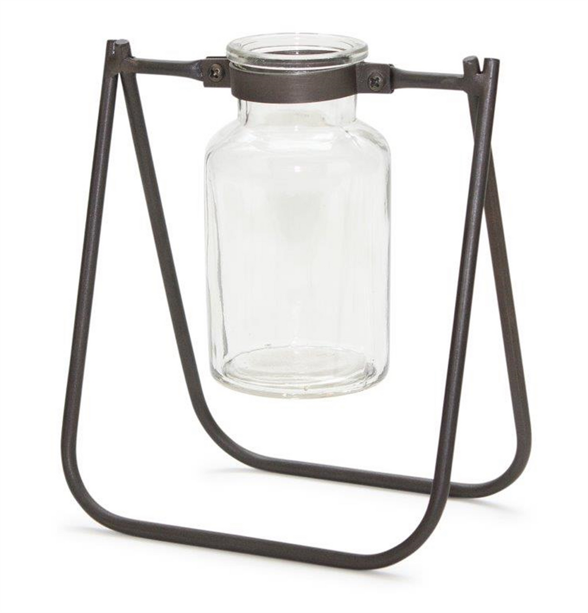 Hanging Glass Jar Vase with Metal Stand (Set of 2) -Ship Only