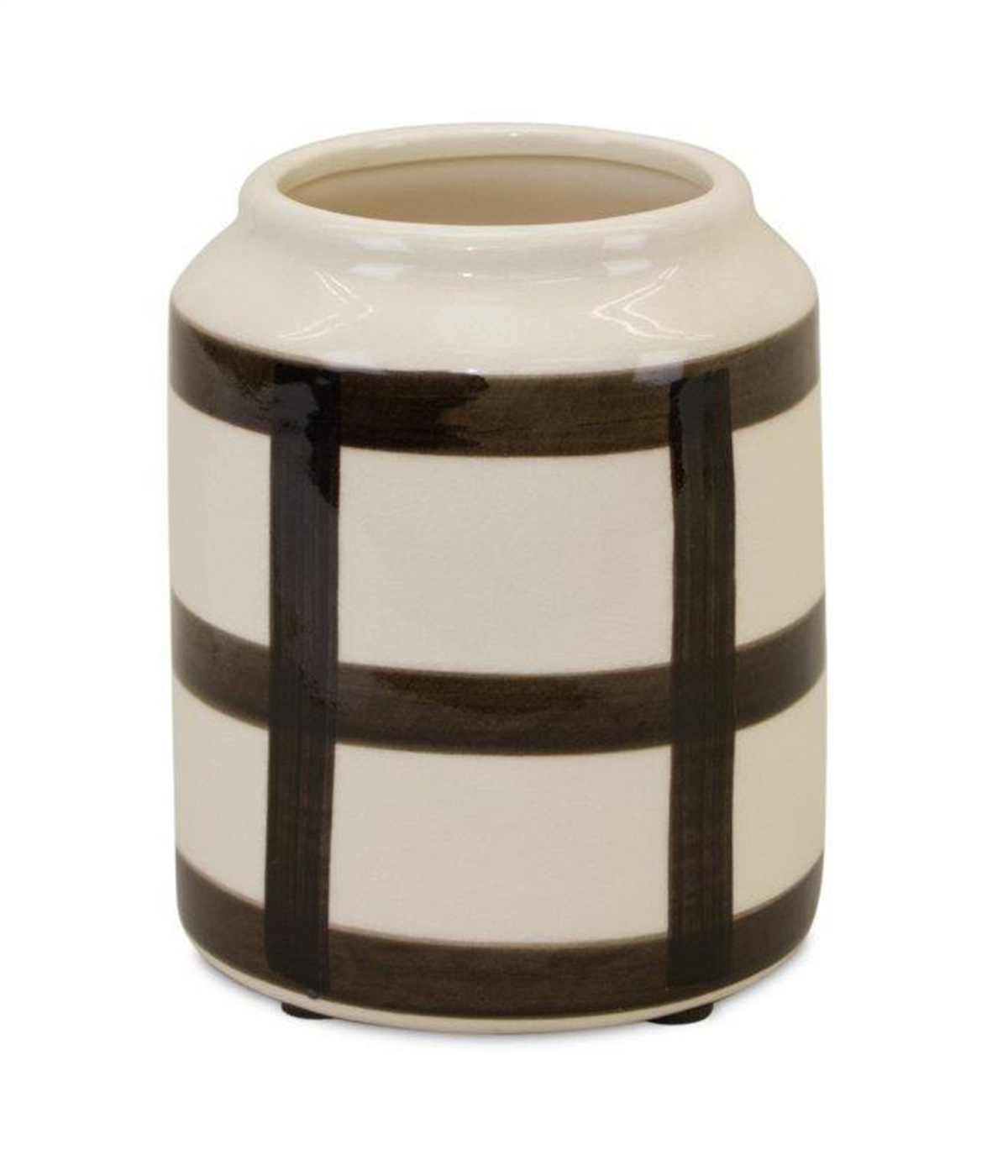 Ivory and Black Terra Cotta Vase 6"H -Ship Only