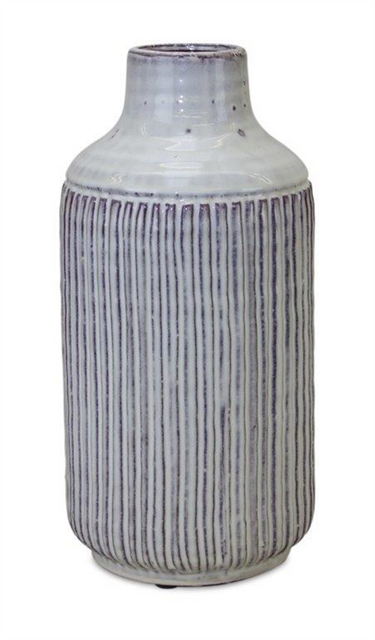 Rustic Ribbed Terra Cotta Vase 12.25"H -Ship Only