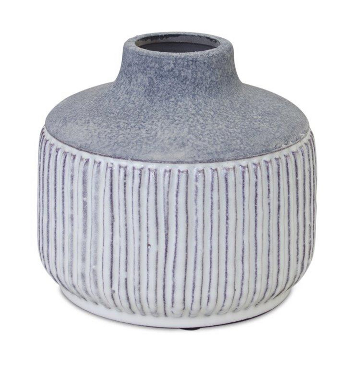 Modern Grey Terra Cotta Vase with Glazed Accent 6"H -Ship Only
