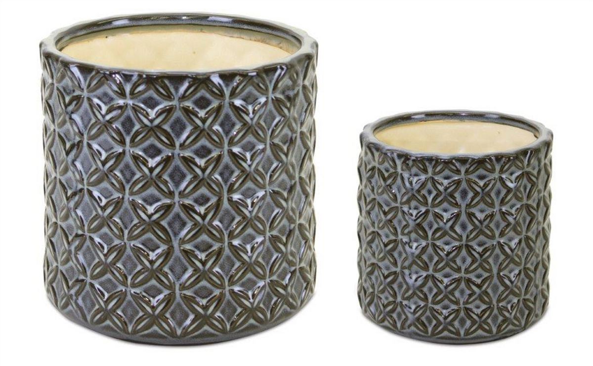 Geometric Pattern Ceramic Pot (Set of 2) -Ship Only