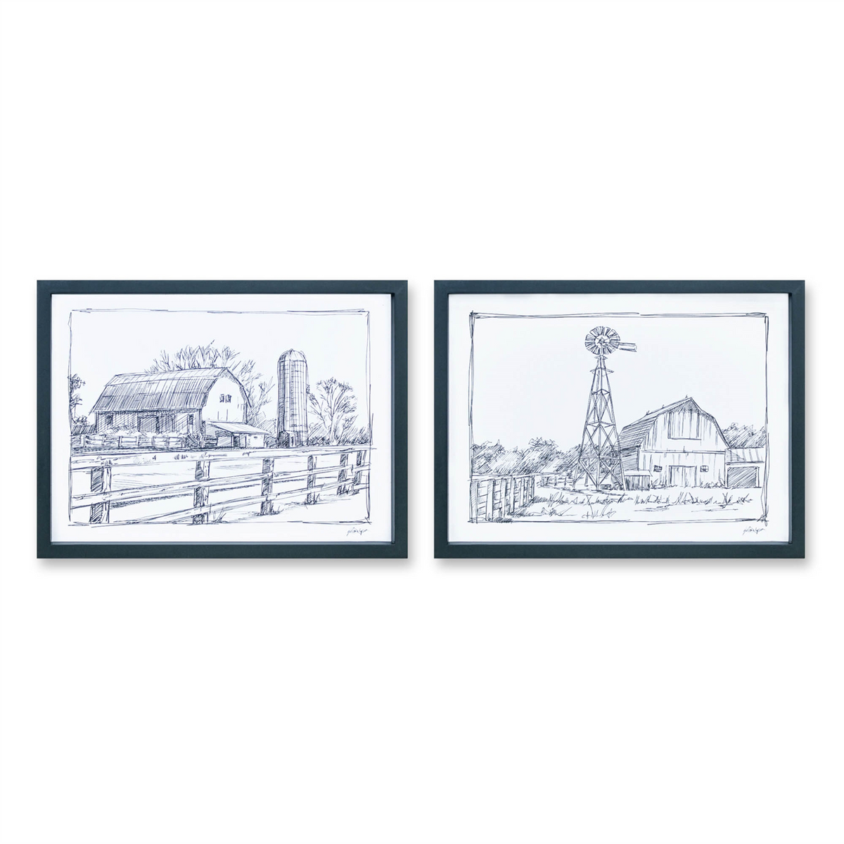 Framed Sketch Art Barn Print (Set of 2) -Ship Only