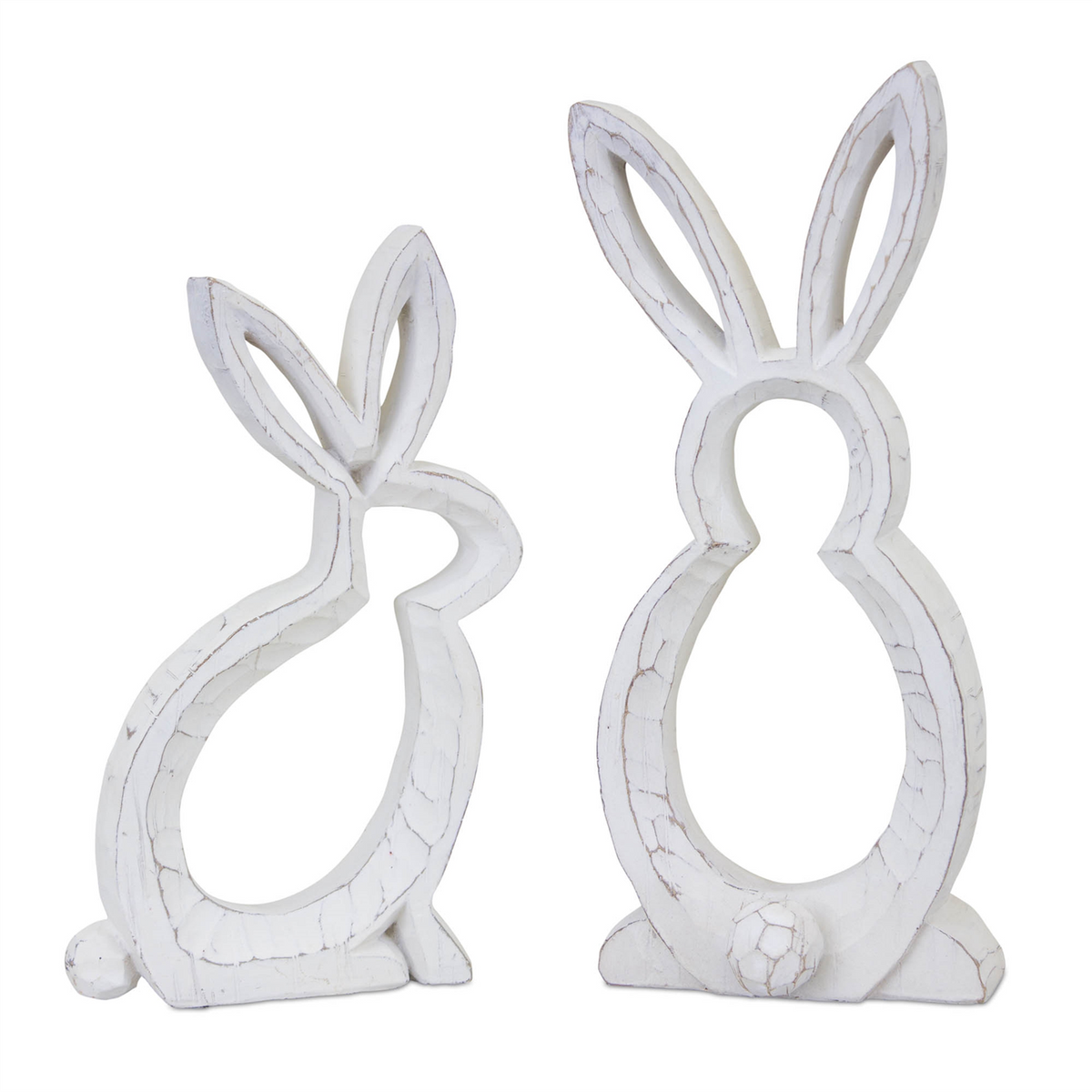 Carved Stone Bunny Outline Decor (Set of 2) -Ship Only