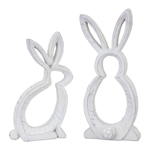 Carved Stone Bunny Outline Decor (Set of 2) -Ship Only