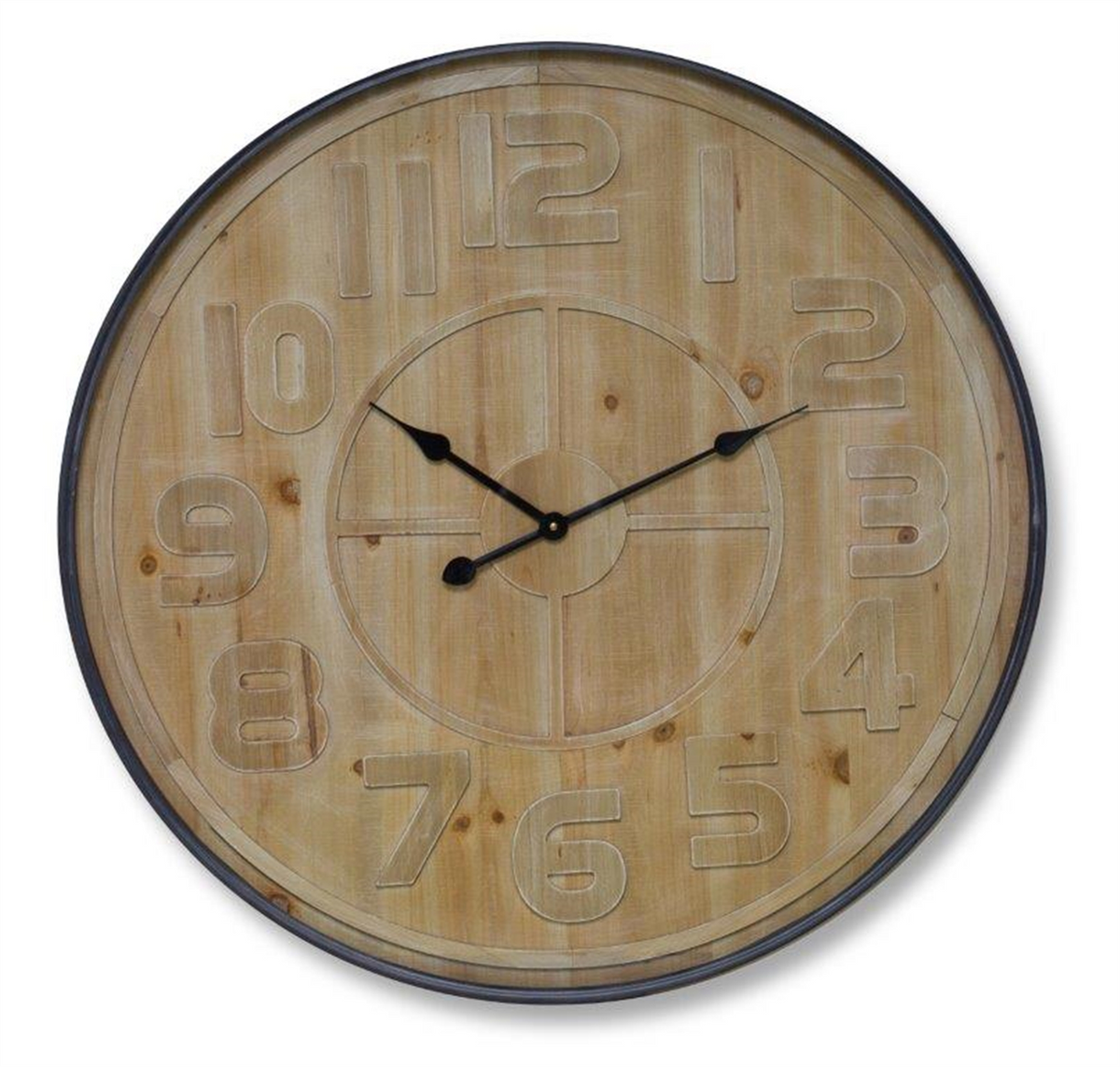 Natural Wooden Wall Clock with Metal Frame 31.5"D -Ship Only