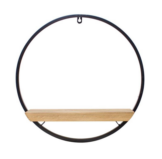 Wood Circle Shelf in Metal Frame 17.5"D -Ship Only