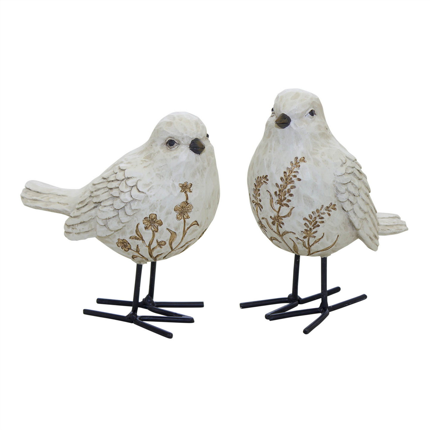 Bird Figurine with Carved Floral Design (Set of 2) -Ship Only