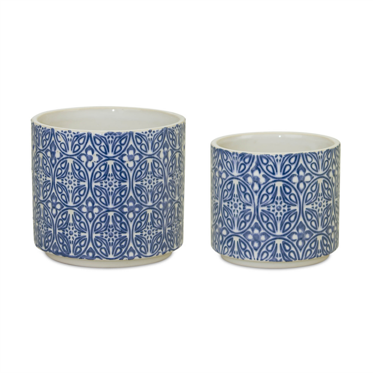 Ornamental Blue and White Ceramic Pot (Set of 2) -Ship Only
