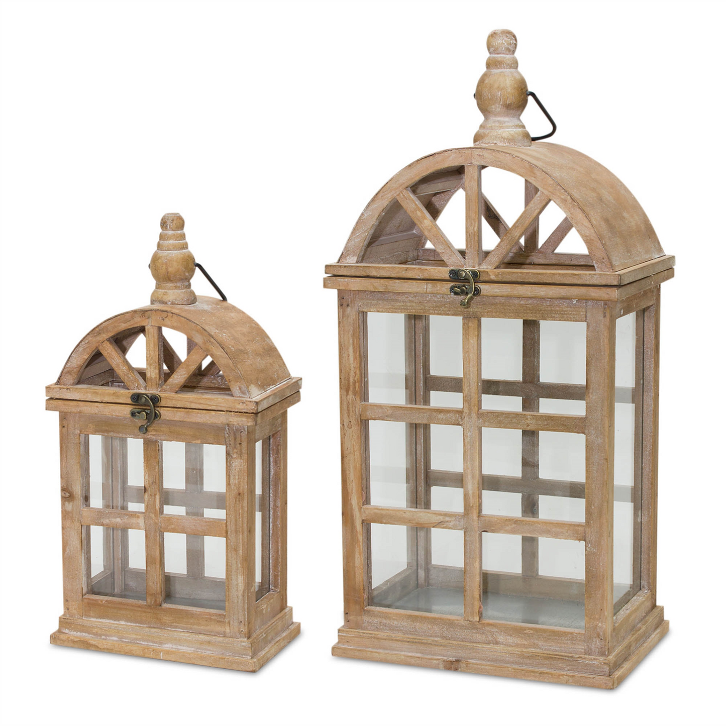 Natural Wooden Lantern with Curved Top (Set of 2) -Ship Only
