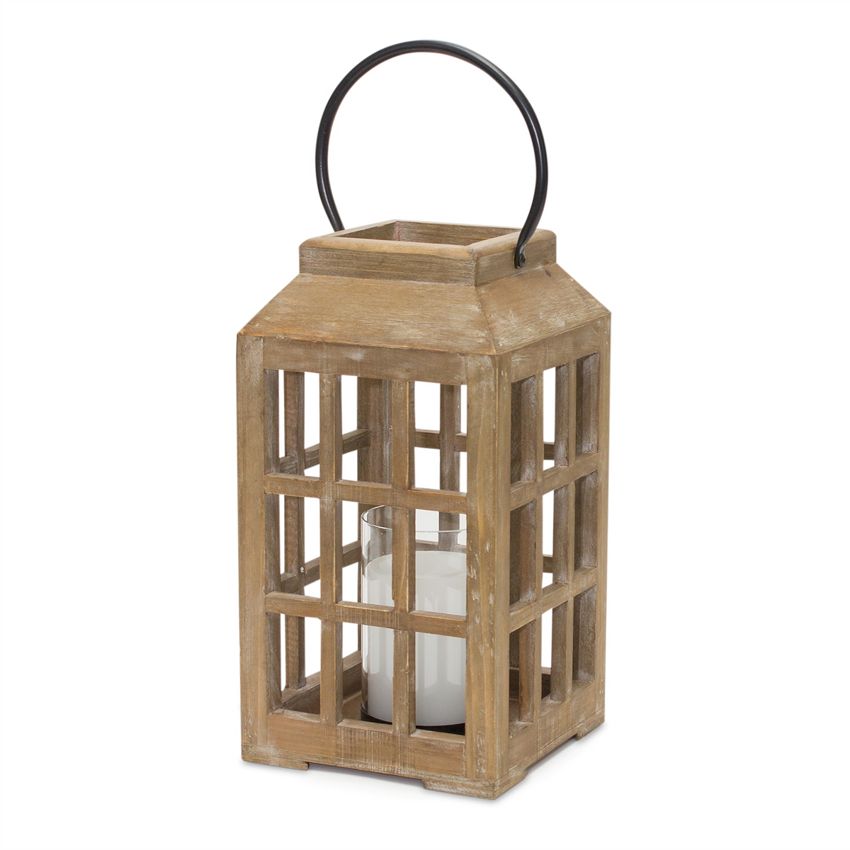 Natural Wooden Lantern with Glass Hurricane -Ship Only