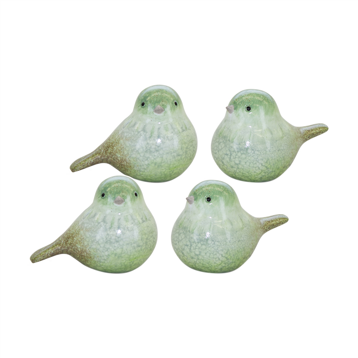 Green Terra Cotta Bird Figurine (Set of 4) -Ship Only