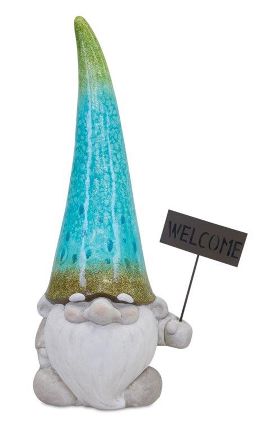 Terra Cotta Garden Gnome Statue with Welcome Sign 24"H -Ship Only