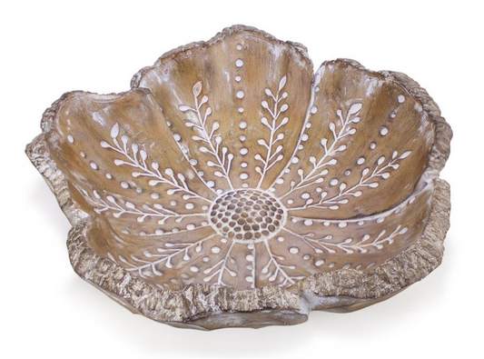 Carved Wood Design Flower Bowl 12.75"D -Ship Only