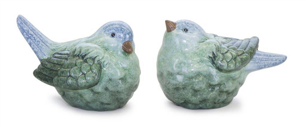 Blue and Green Terra Cotta Bird Figurine (Set of 2) -Ship Only