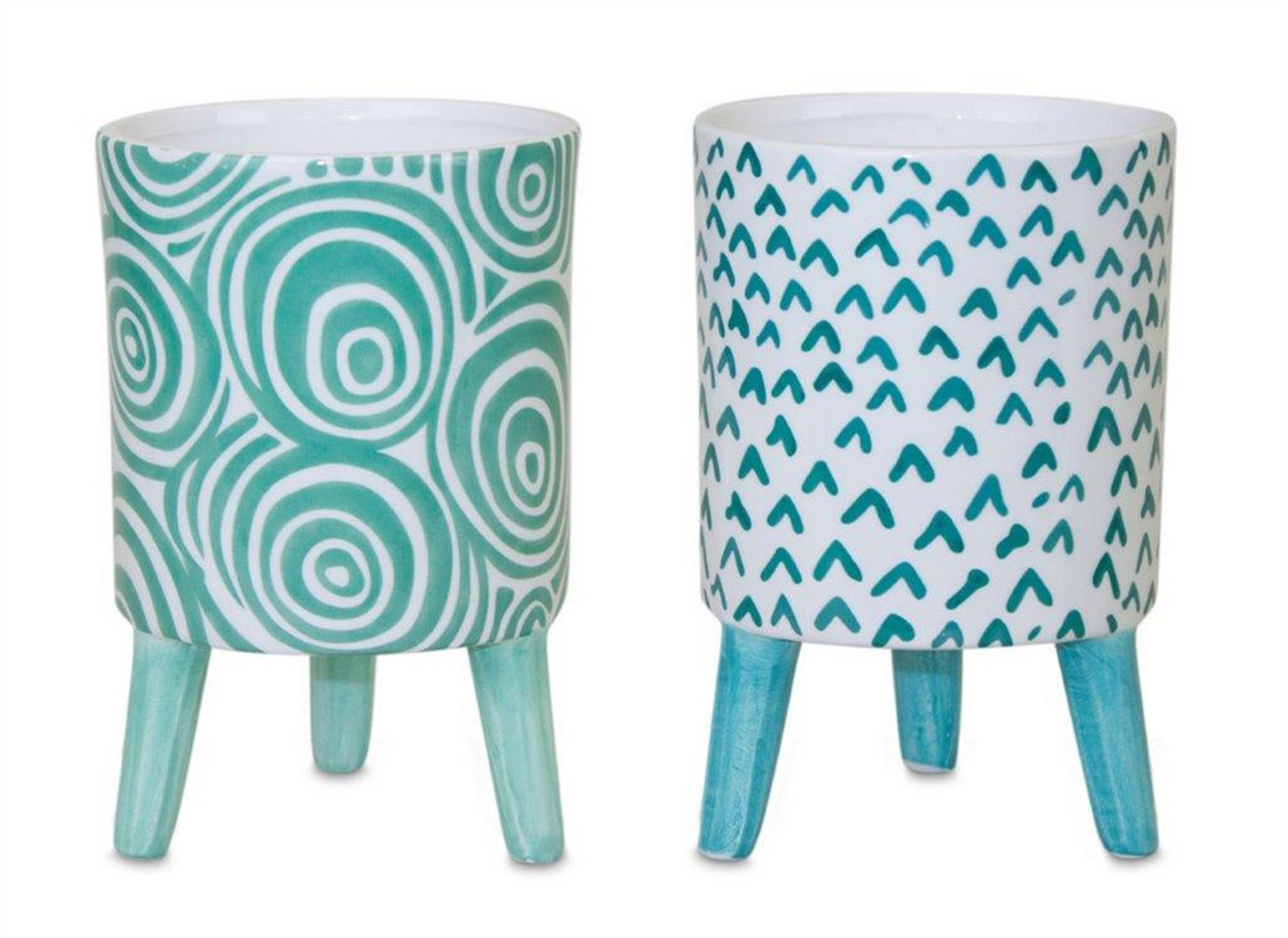 Blue Patterned Pot with Legs (Set of 2) -Ship Only