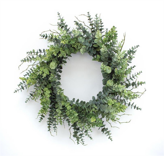 Mixed Eucalyptus Leaf Foliage Wreath with Twig Accents 29"D -Ship Only