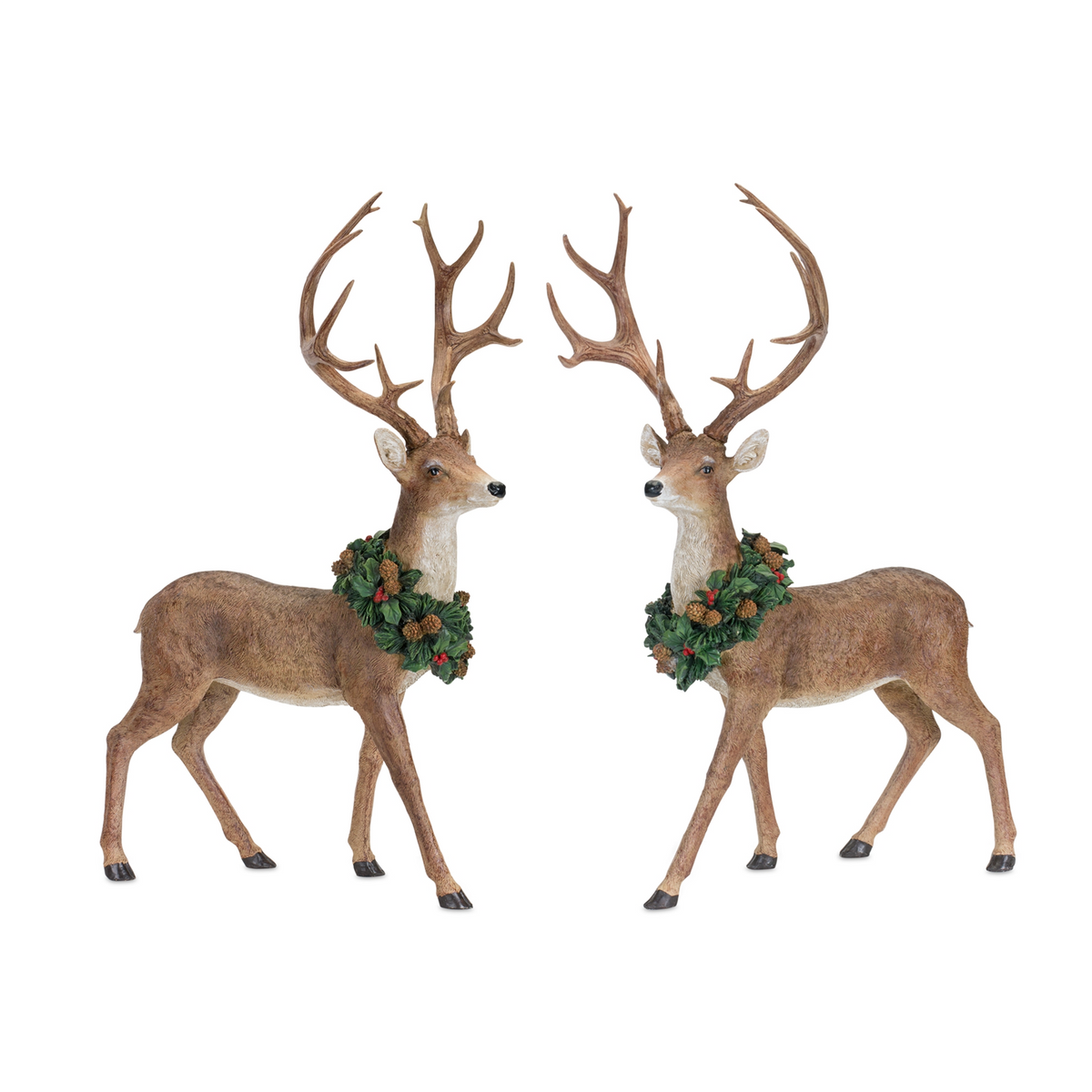 Holiday Standing Deer Figurine with Wreath Accent (Set of 2) -Ship Only