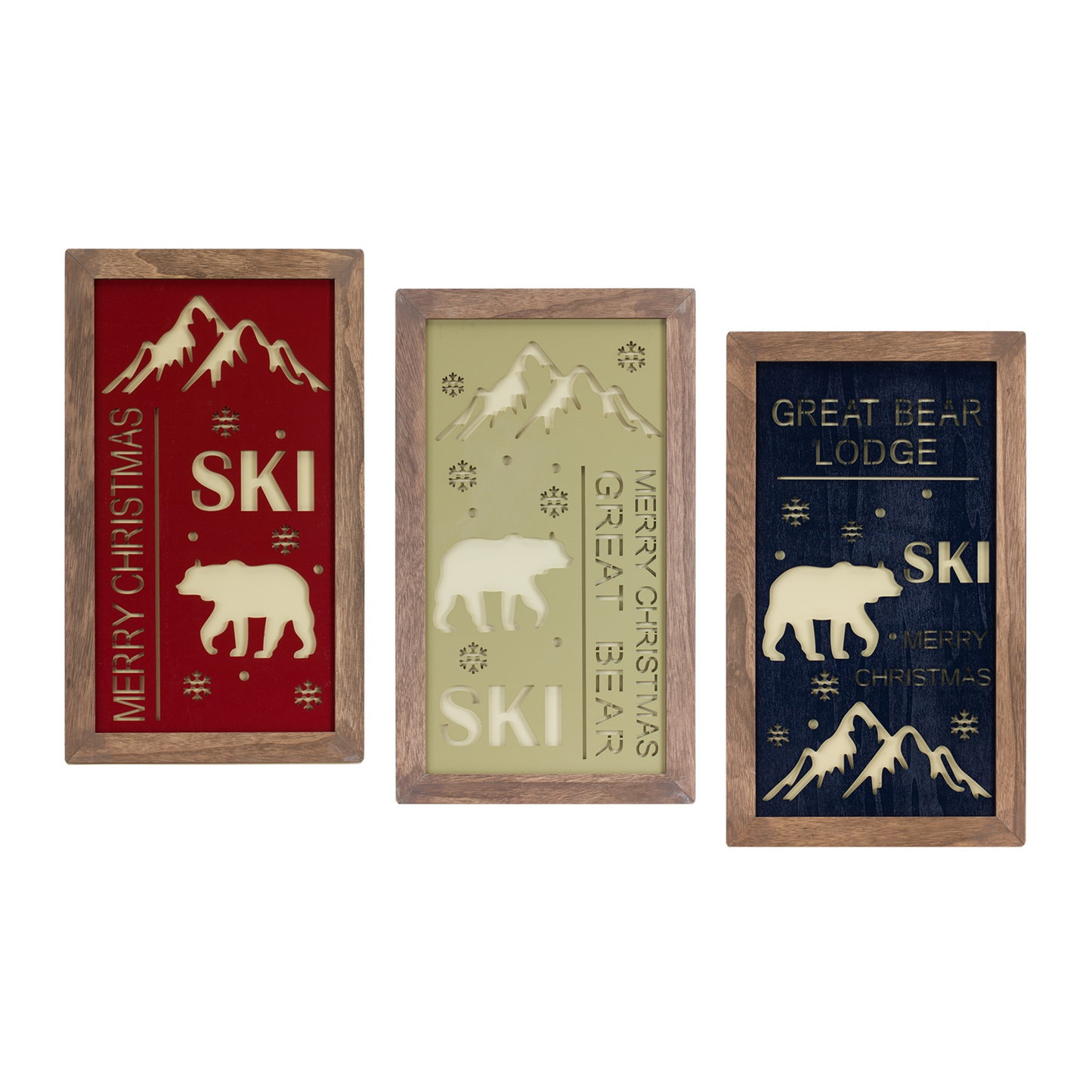 Ski Lodge Plaque Wall Art (Set of 3) -Ship Only