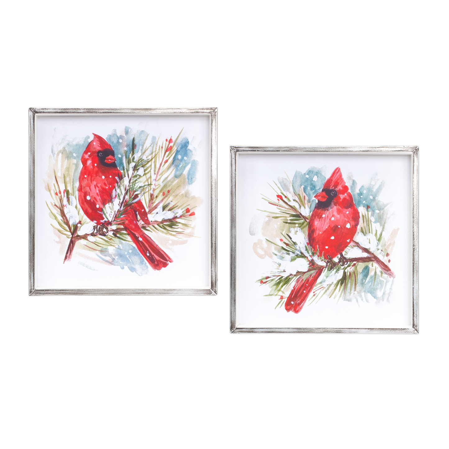 Winter Cardinal and Pine Branch Framed Print (Set of 2) -Ship Only
