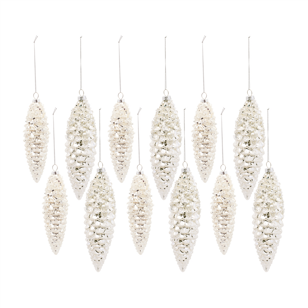 White Frosted Pinecone Drop Ornament (Set of 12) -Ship Only
