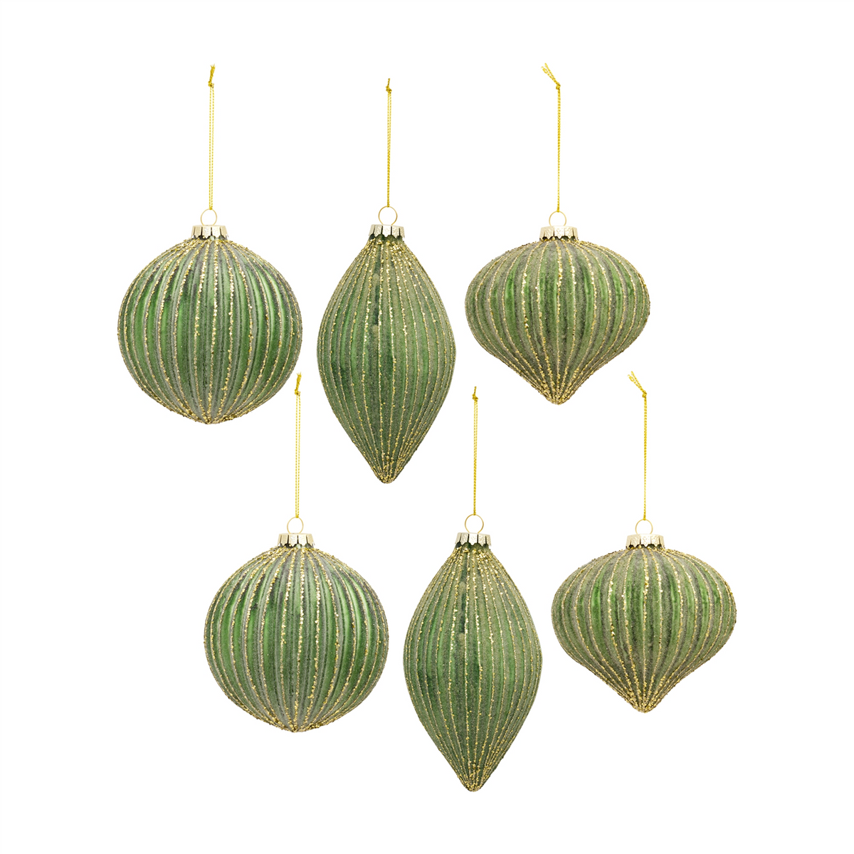 Ribbed Glass Ornament with Gold Accent (Set of 6) -Ship Only