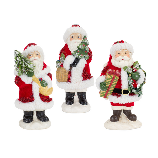 Santa Figurine with Pine Tree and Present Accents (Set of 3) -Ship Only