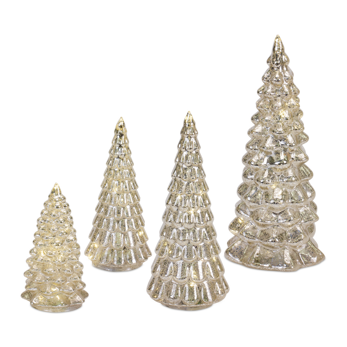 LED Lighted Mercury Glass Holiday Tree Decor (Set of 4) -Ship Only
