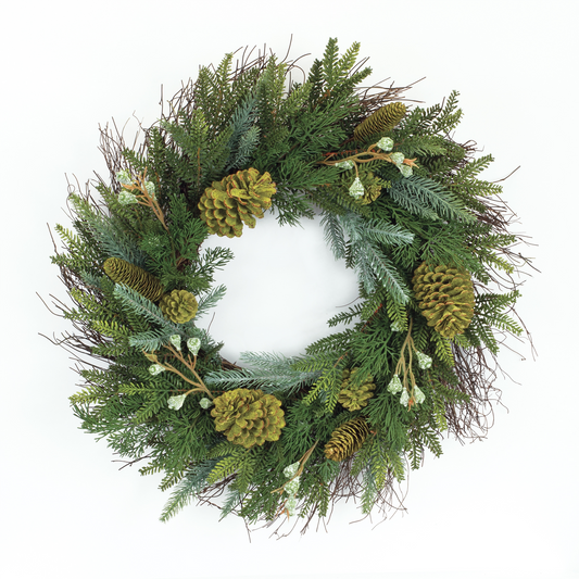 Mixed Winter Pine Wreath with Pinecone and Twig Accent 23"D -Ship Only