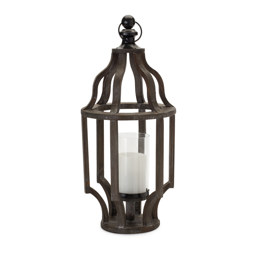 Candle Holder 9"L x 22.5"H Wood/Glass -Ship Only