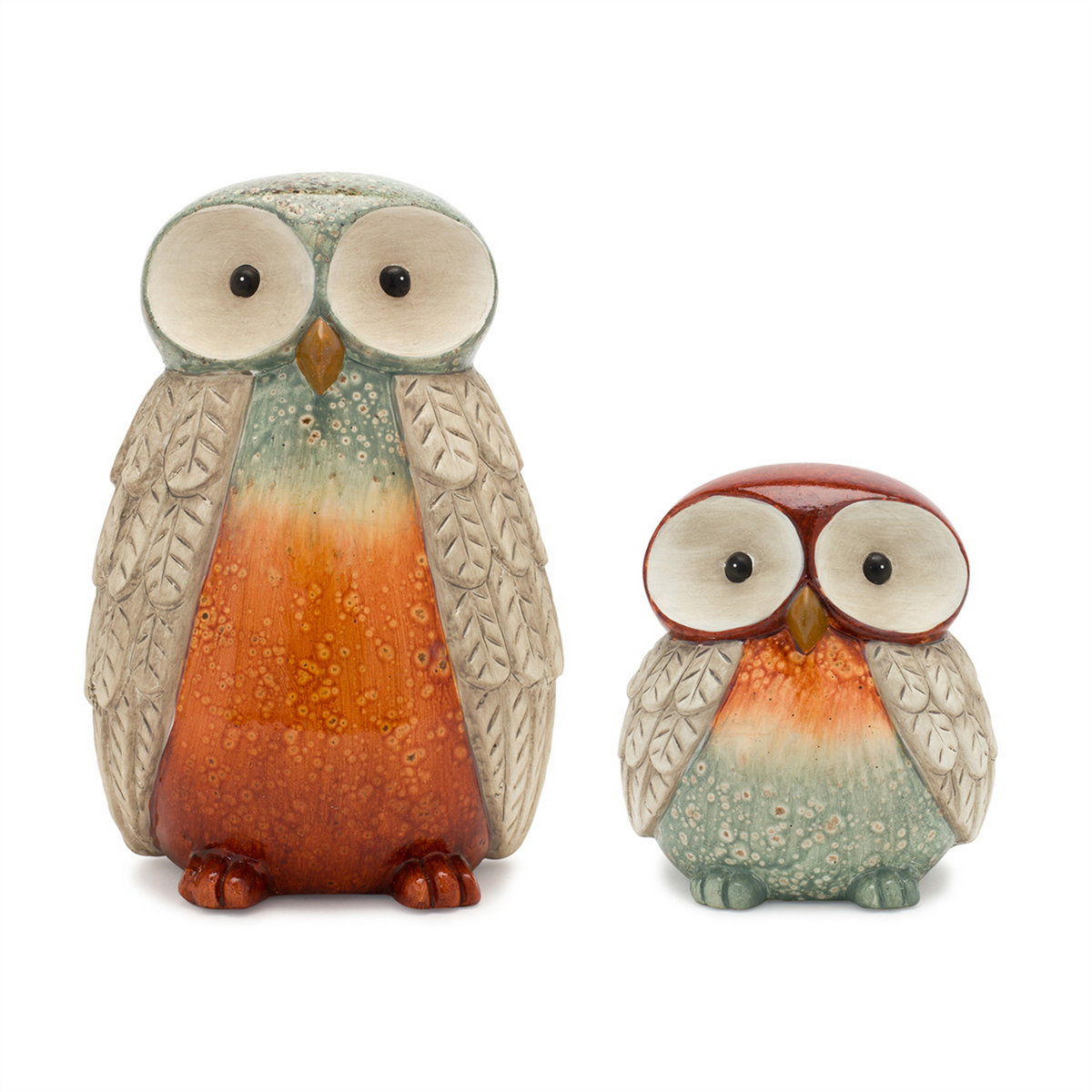 Terra Cotta Owl Figurine with Glazed Accents (Set of 2) -Ship Only