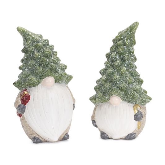 Terra Cotta Gnome Figurine with Pine Tree Hat (Set of 2) -Ship Only