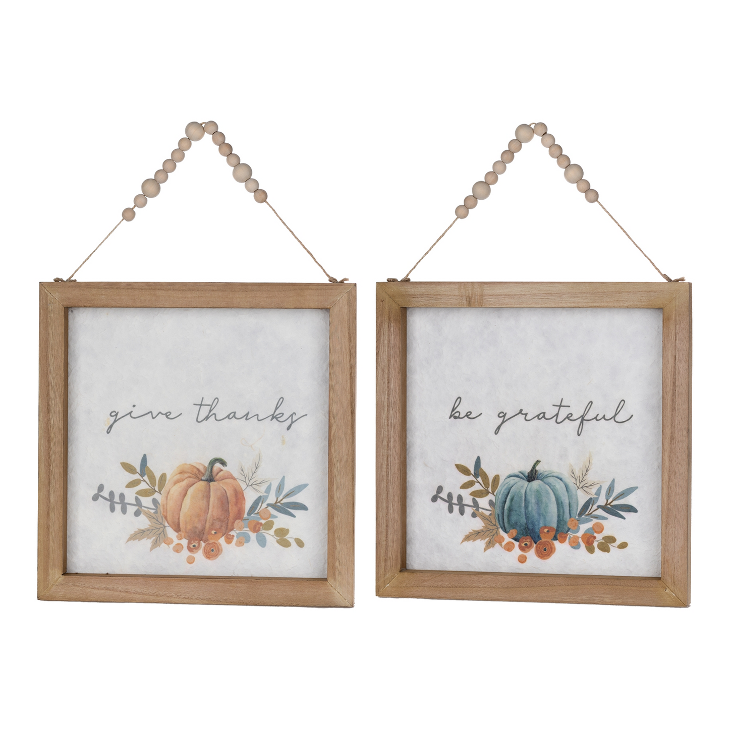 Wood Beaded Hanging Harvest Grateful Thankful Sentiment (Set of 2) -Ship Only