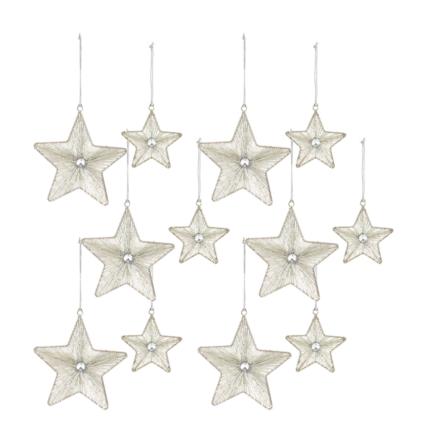 Silver Beaded Metal Star Ornament (Set of 12) -Ship Only