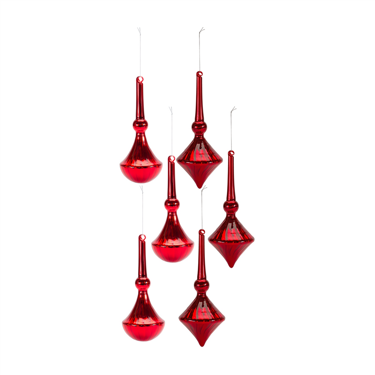 Modern Red Finial Drop Ornament (Set of 6) -Ship Only