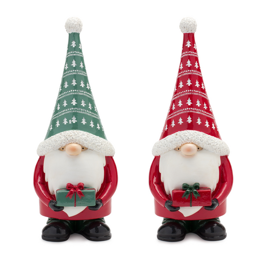 Stone Holiday Gnome Figurine with Present Accent (Set of 2) -Ship Only