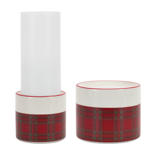 Winter Plaid Ceramic Candle Holder (Set of 2) -Ship Only