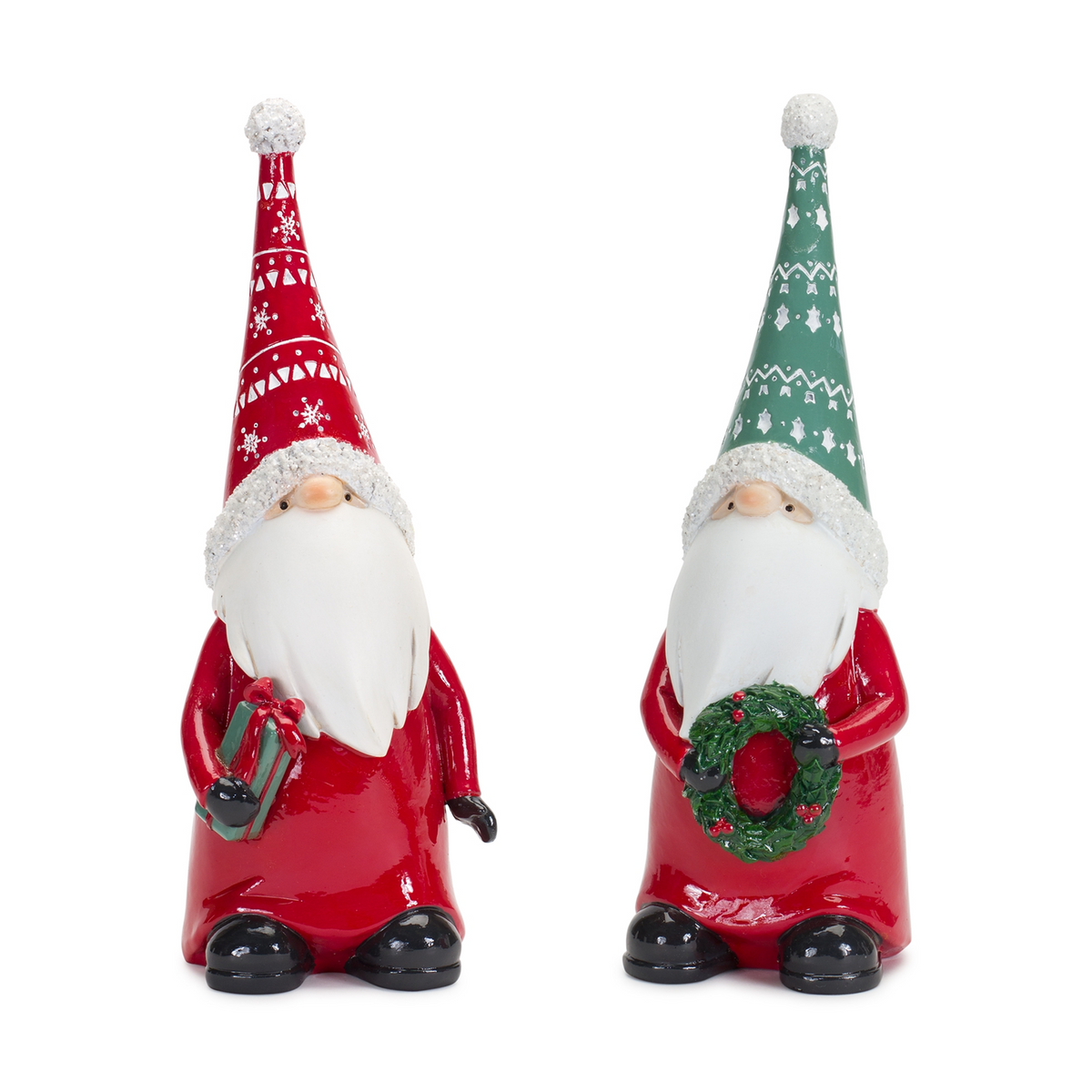 Holiday Gnome Figurine with Present and Wreath Accent (Set of 2) -Ship Only