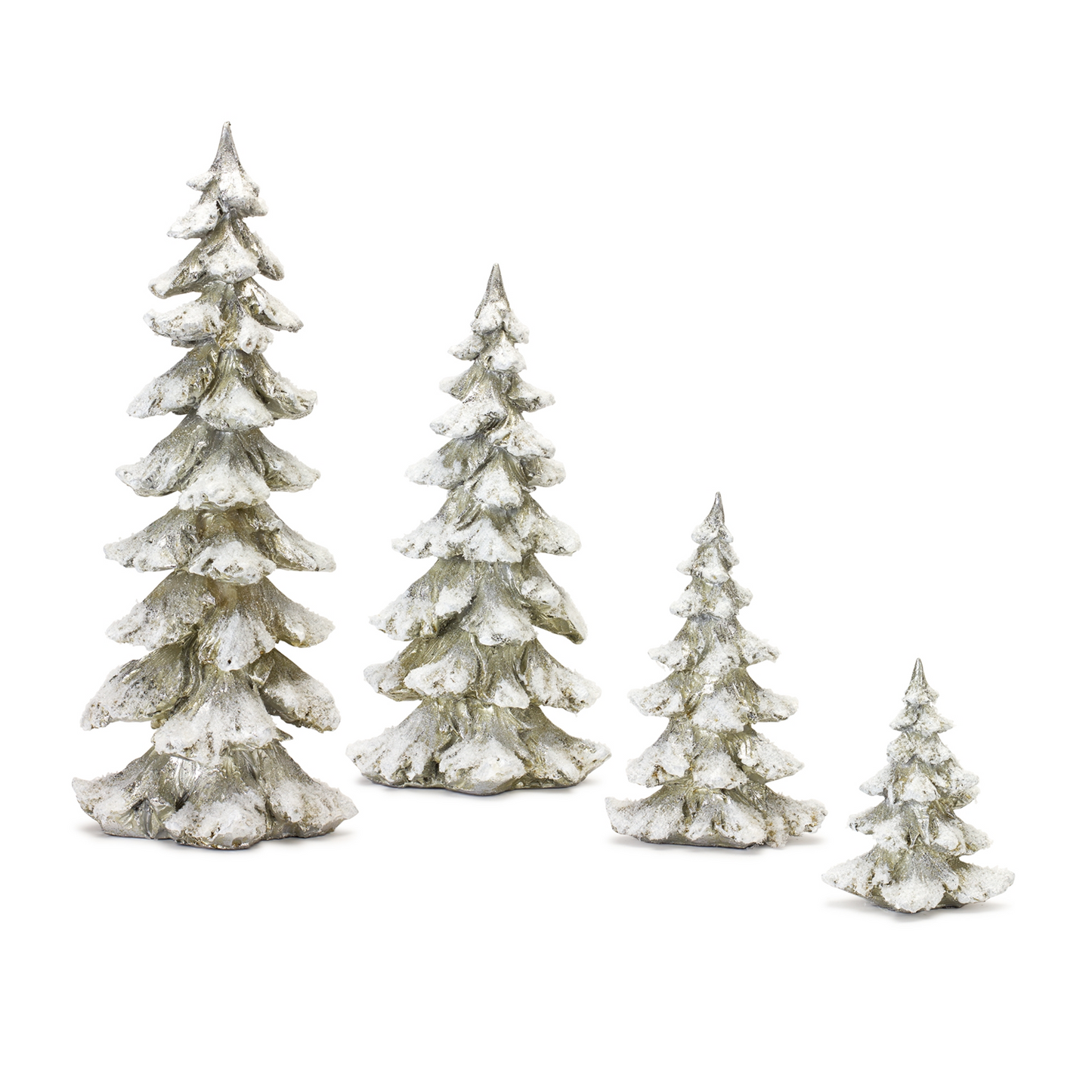 Frosted Pine Tree Decor with Silver Finish (Set of 4) -Ship Only