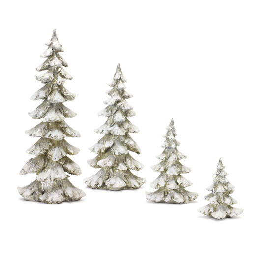 Frosted Pine Tree Decor with Silver Finish (Set of 4) -Ship Only
