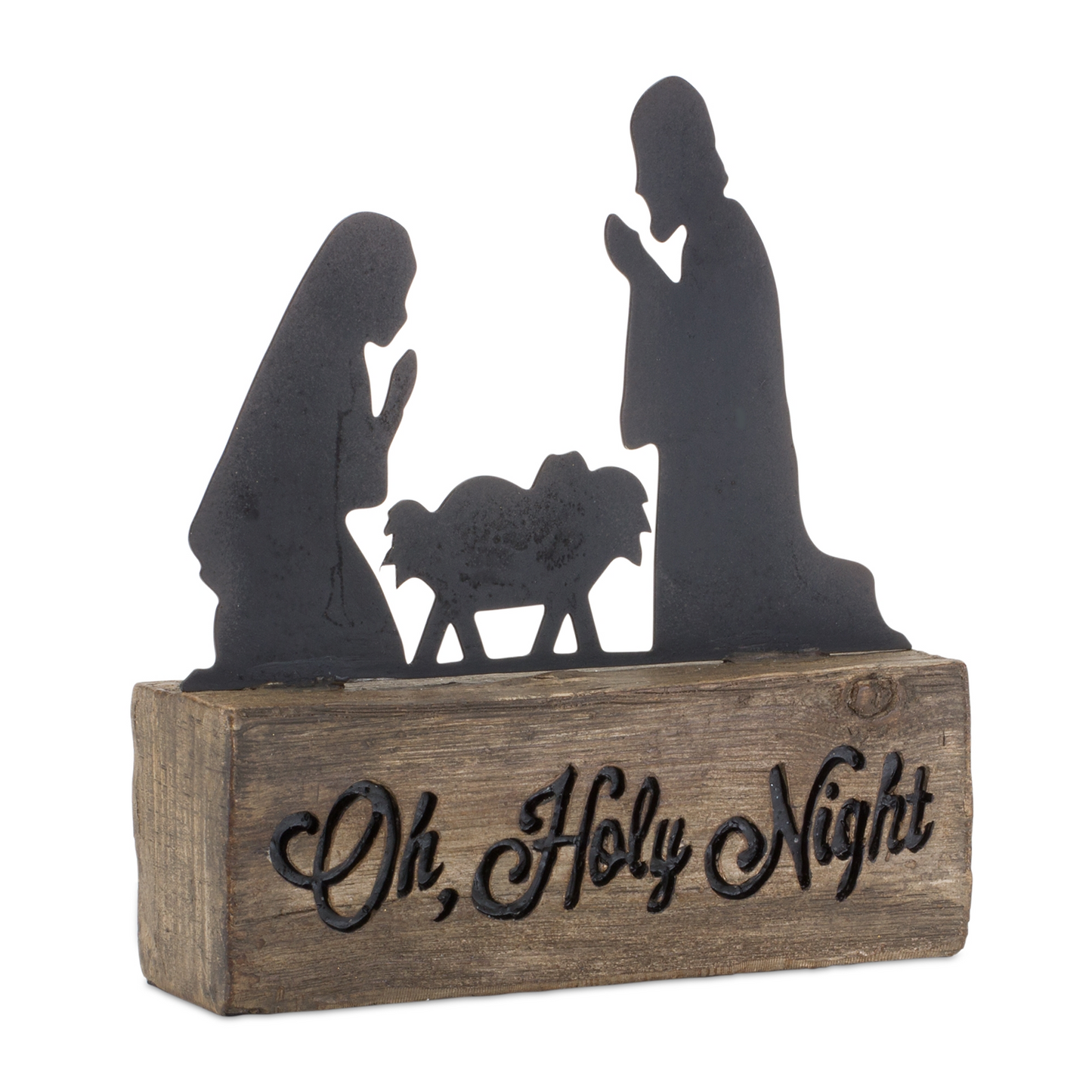 Holy Night Nativity Block with Metal Cut Out Scene 6"H -Ship Only