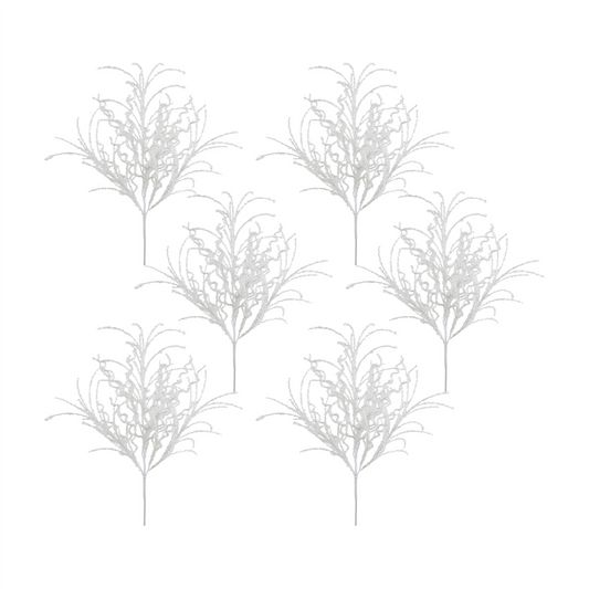 White Glitter Twig Bush (Set of 6) -Ship Only