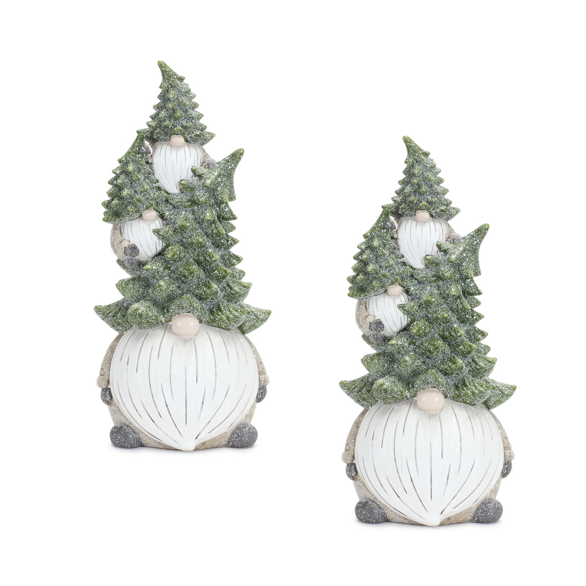 Stone Holiday Gnome Stack with Pine Tree Hat (Set of 2) -Ship Only