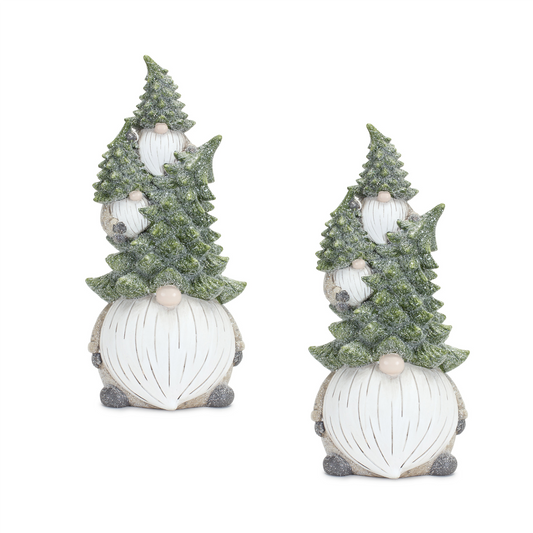 Stone Holiday Gnome Stack with Pine Tree Hat (Set of 2) -Ship Only