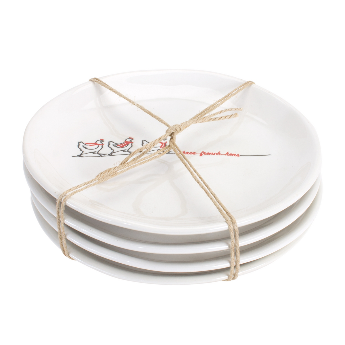 Stoneware Three French Hens Holiday Plate (Set of 4) -Ship Only