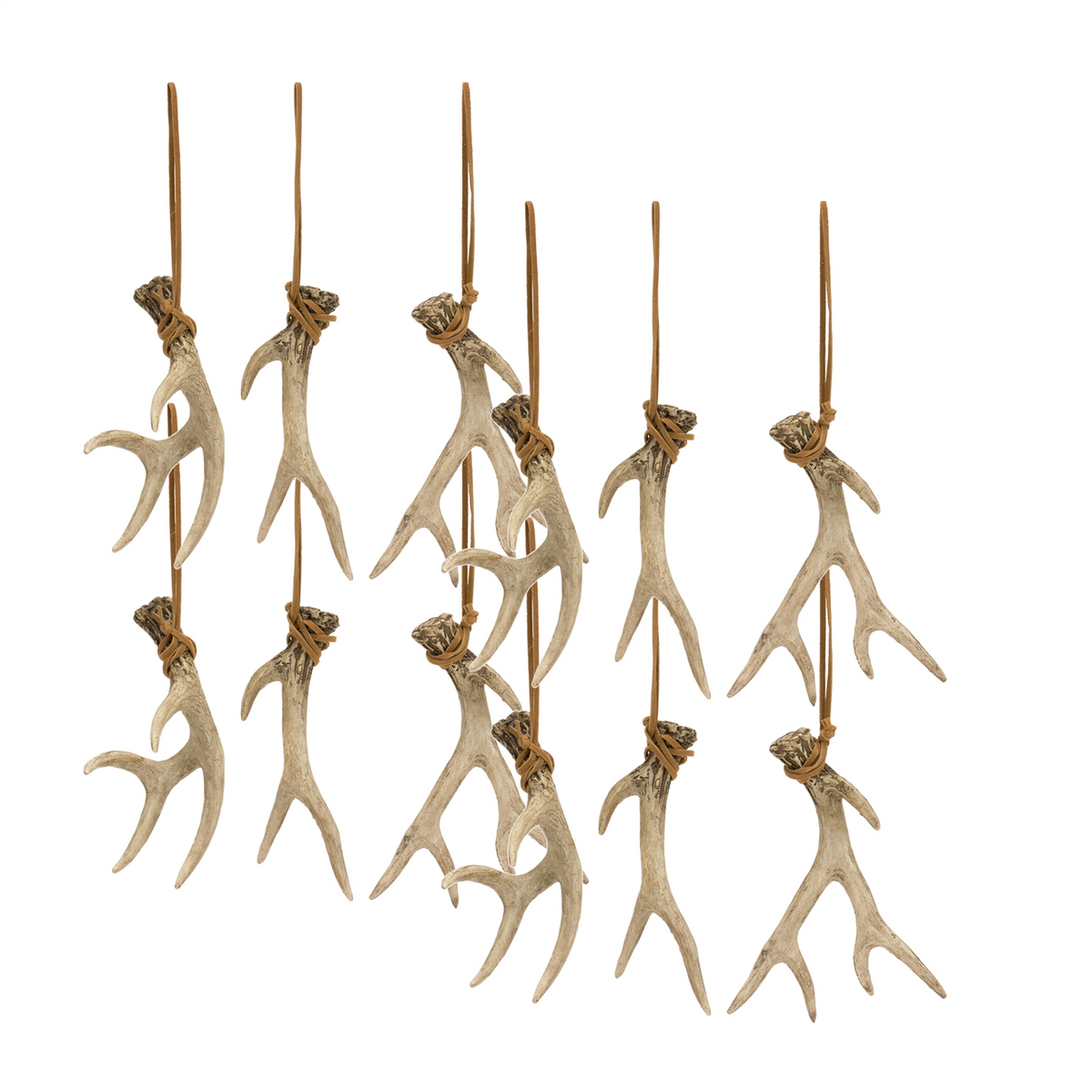 Rustic Deer Antler Hanging Ornament with Rope Tie (Set of 12) -Ship Only
