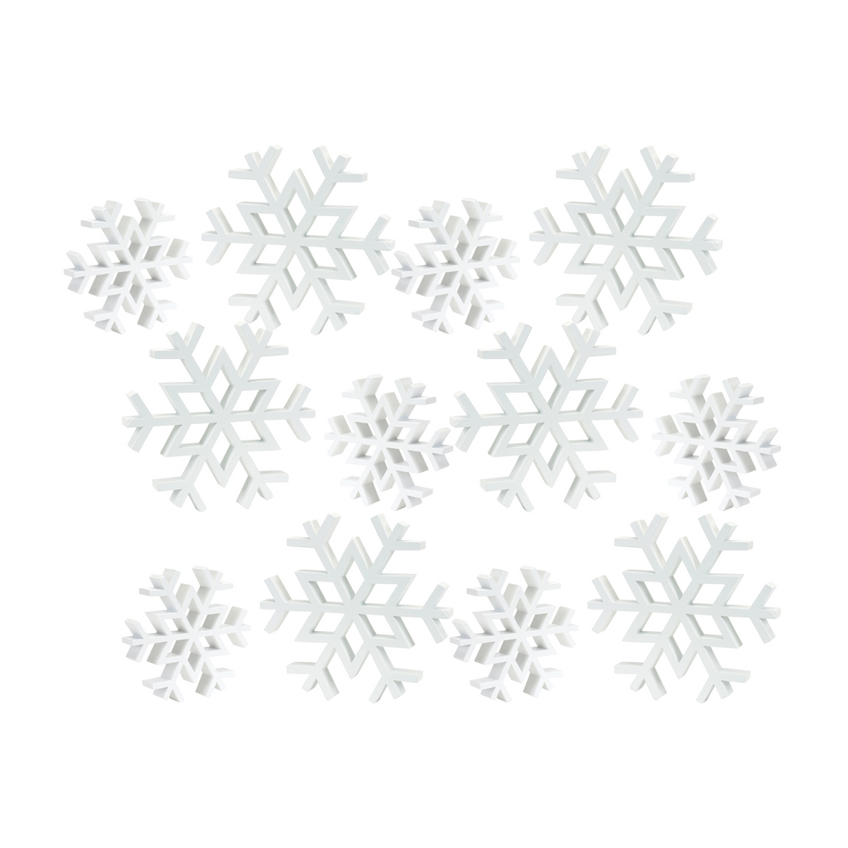 Traditional White Wood Cut Out Snowflake Decor (Set of 12) -Ship Only