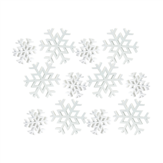 Traditional White Wood Cut Out Snowflake Decor (Set of 12) -Ship Only