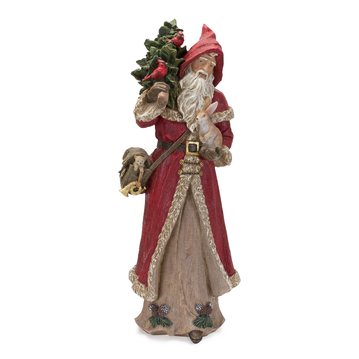 Rustic Stone Santa Figurine with Cardinal Bird and Animals -Ship Only