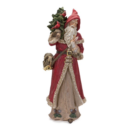 Rustic Stone Santa Figurine with Cardinal Bird and Animals -Ship Only