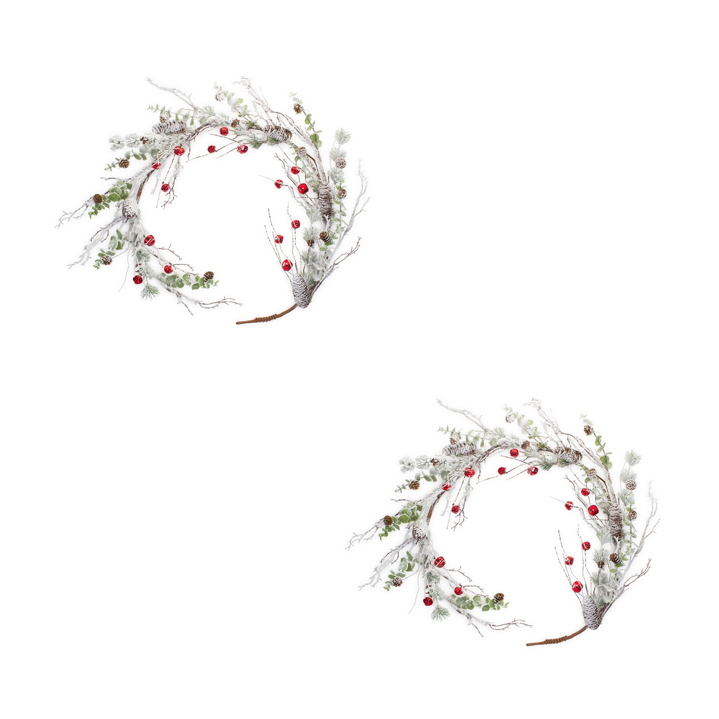 Snowy Flocked Twig Pine Garland with Sleigh Bells (Set of 2) -Ship Only